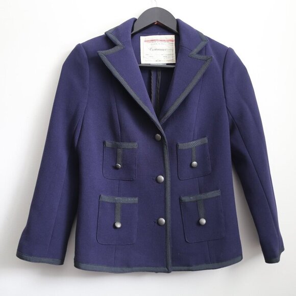 Anthropologie Cartonnier Women's Four-Pocket Blazer Jacket Navy Windowpane Sz 2 - Picture 1 of 9